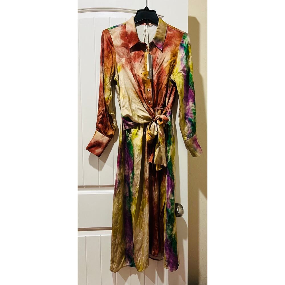 NWT❤️Anthro By Anthropologie Long-Sleeve Tie-Front Midi Shirt Dress szS - Picture 2 of 12